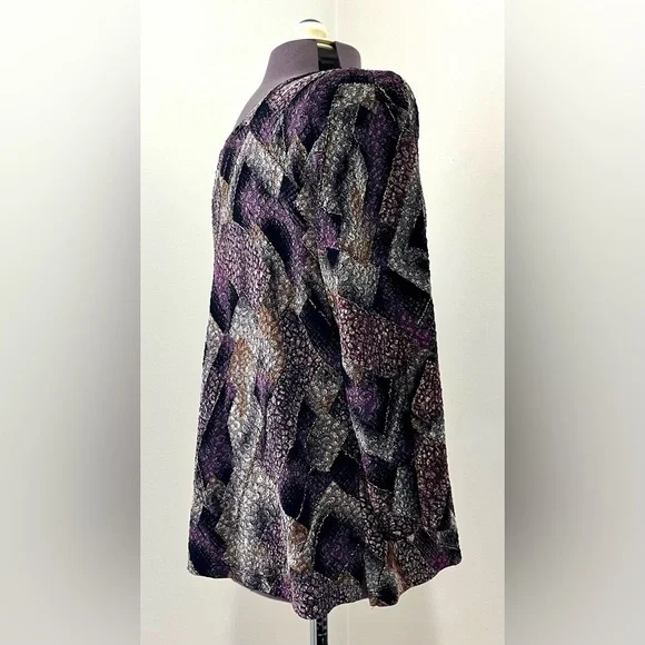 Notations Geometric Print Gold Foil Accent Blouse Size L - Picture 5 of 10